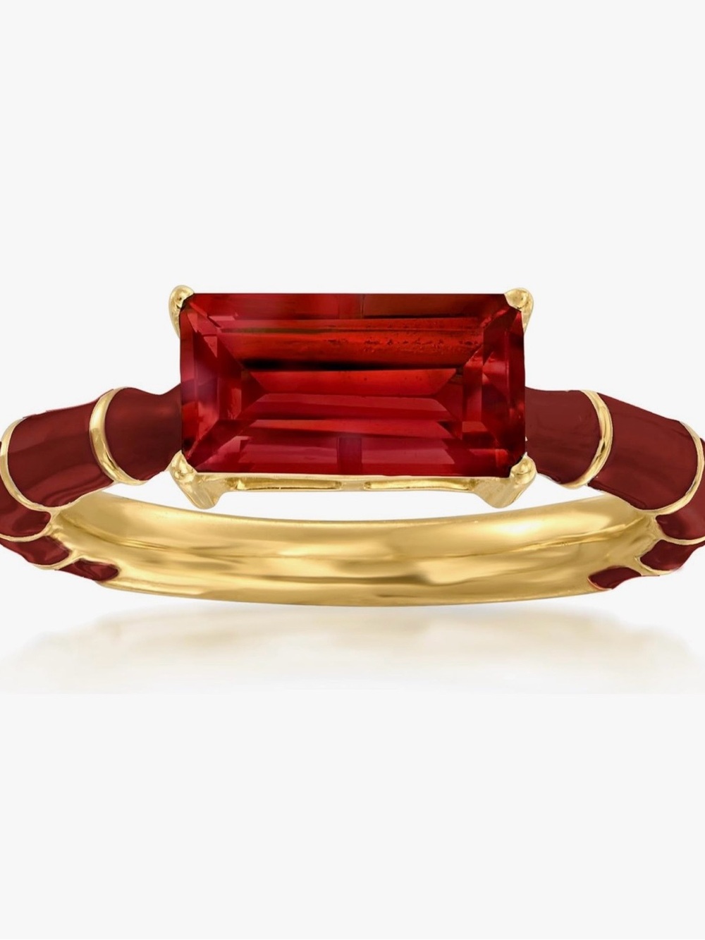 Ross-Simons 1.70 Carat Garnet and Red Enamel Ring in 18kt Gold Over Sterling